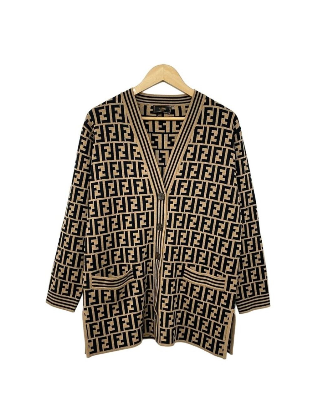 Fendi Cardigan M Beige Black Long Sleeve Zucca